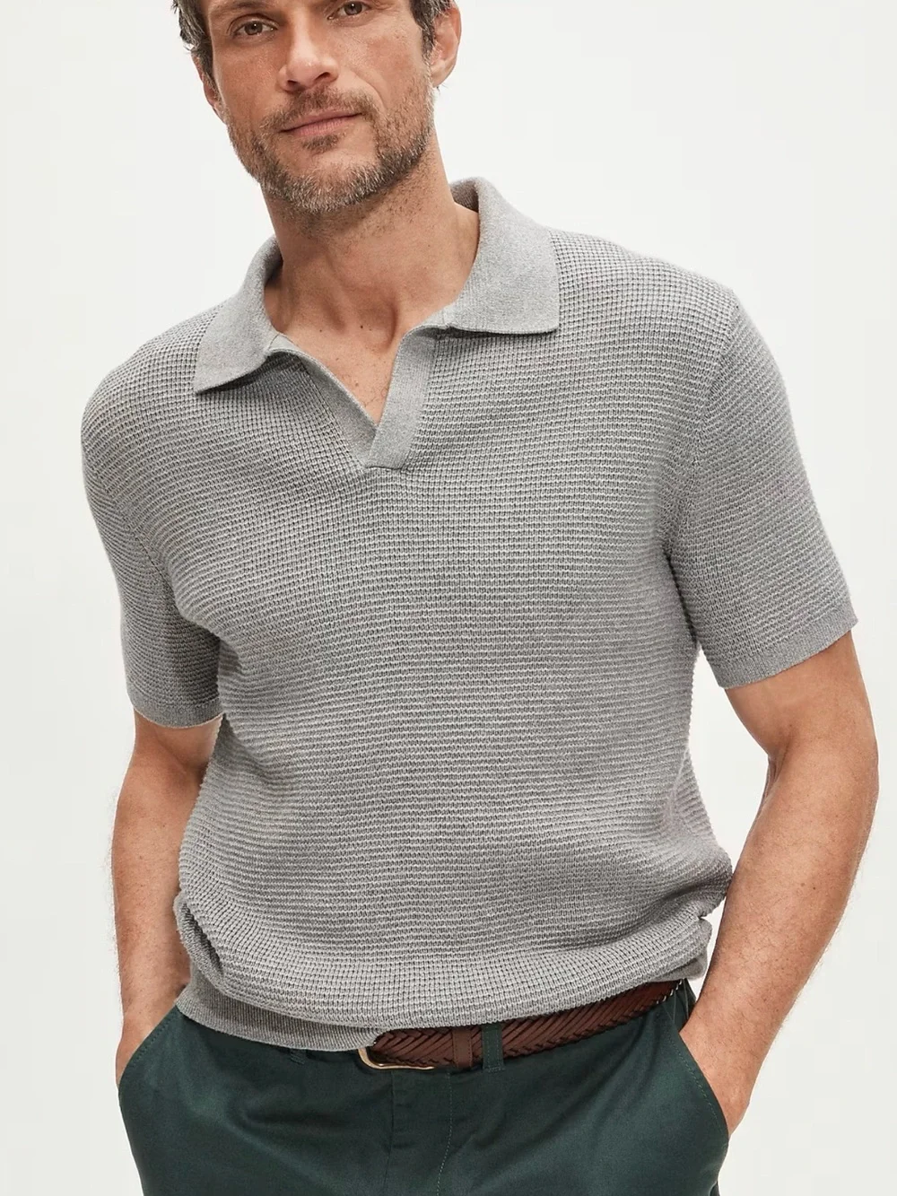 J. Crew Short-sleeve cotton waffle-knit johnny-collar sweater-polo XL NWT